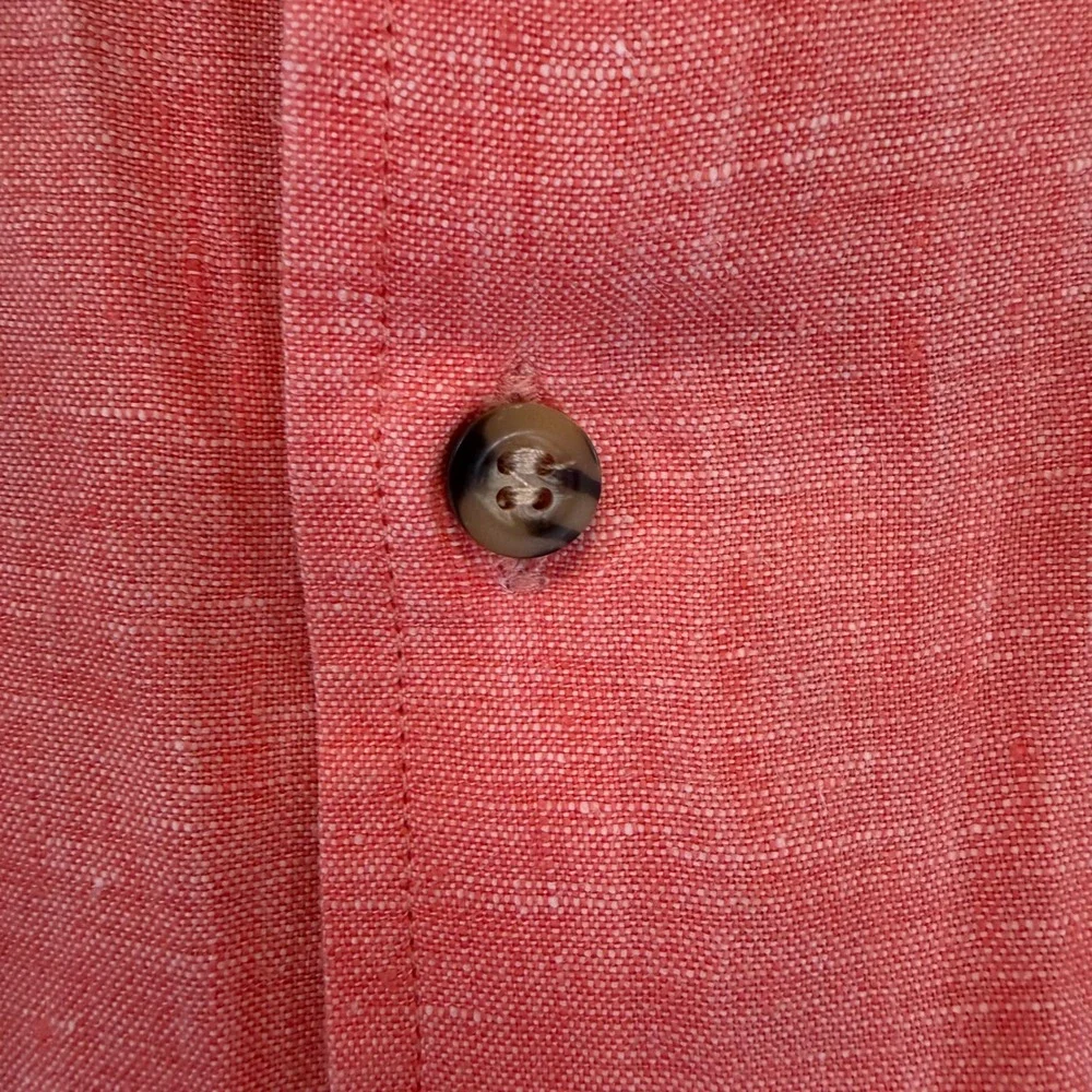 Jos A Bank Mens Large Coral Pink 100% Linen Button Down Beach Coastal Resort - Picture 7 of 7